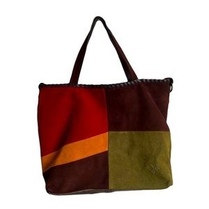 Patricia Nash Suede & Leather Color Block Tote Bag in Red, Orange, Green & Brown